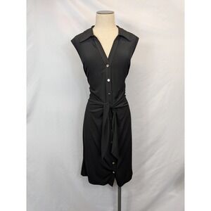 Philosophy Dress Womens XL Black Button‎ Front Tie Waist Collared Sleeveless LBD